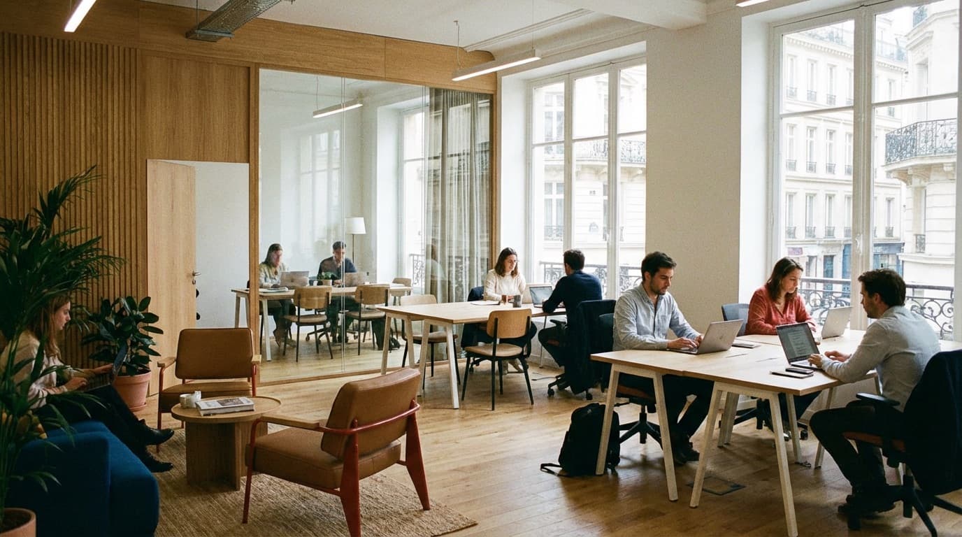 Modern coworking office with people at workstations